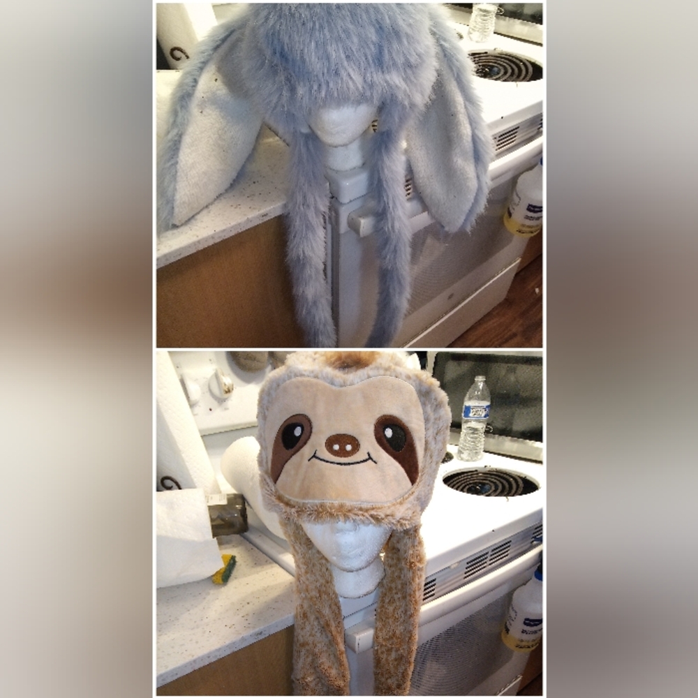 Cute Sloth Face Hat with Ears and Tail